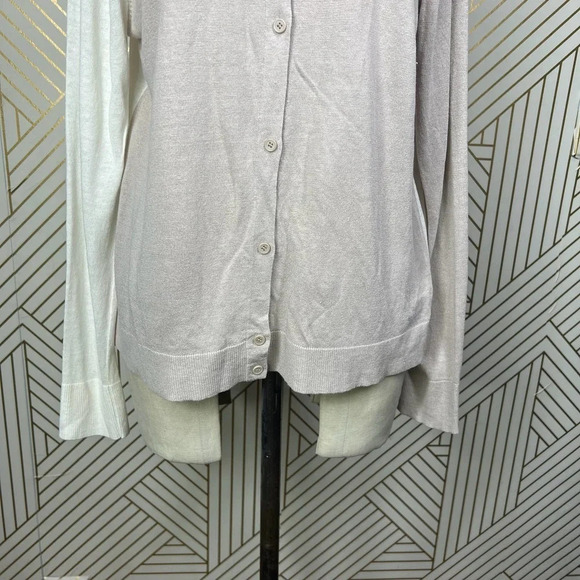 Akris Punto Cardigan Sweater Linen-BlendContrast Light Taupe Cream Size US 10 - Picture 6 of 12